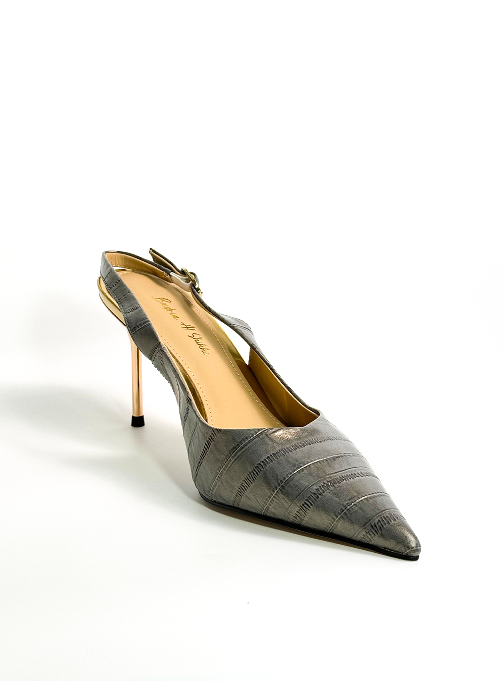 Gray Snake Leather High Heel Shoes