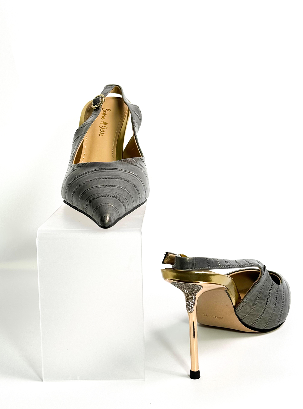 Gray Snake Leather High Heel Shoes