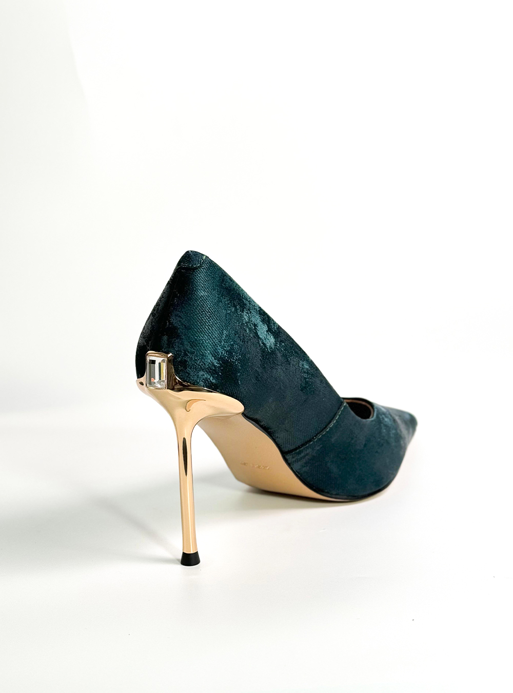 Blue High Heel Shoes with Crystal Detail at the Back