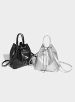 Leather bag (shiny silver - black)