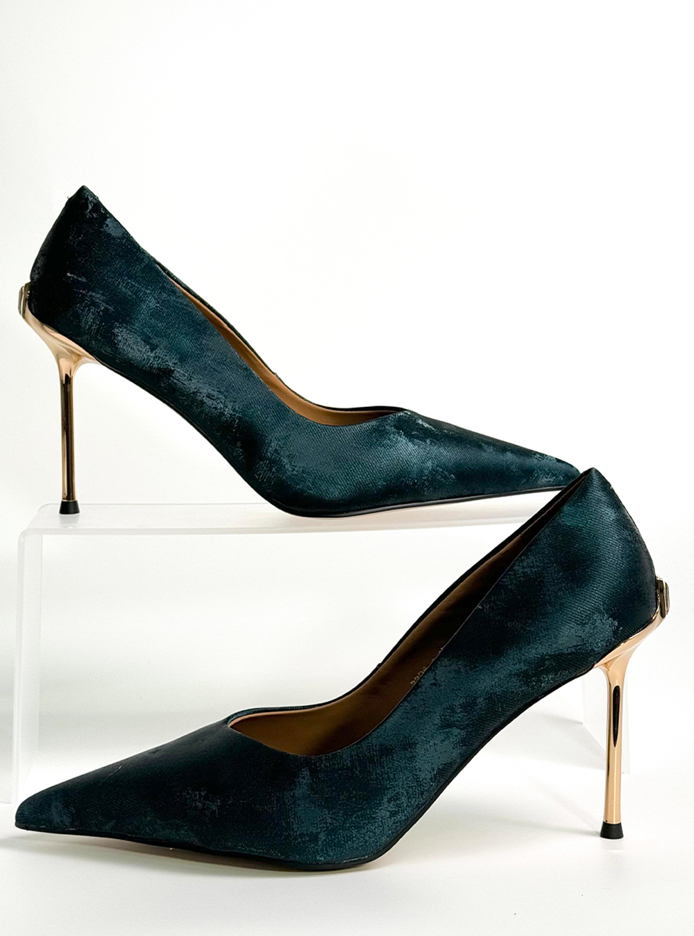 J2 Blue high heel shoes with crystal details at the back - Image 1