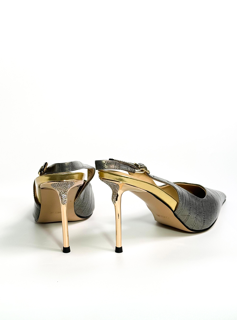 shose 3D حذاء بكعب عالٍ من جلد الثعبان الرمادي - الصورة 3