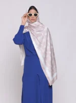 Light pink beige scarf with soft white botanical prints - Image 2