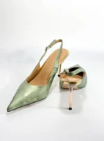 حذاء بكعب عالٍ من الجلد الطبيعي الأخضر - الصورة 2