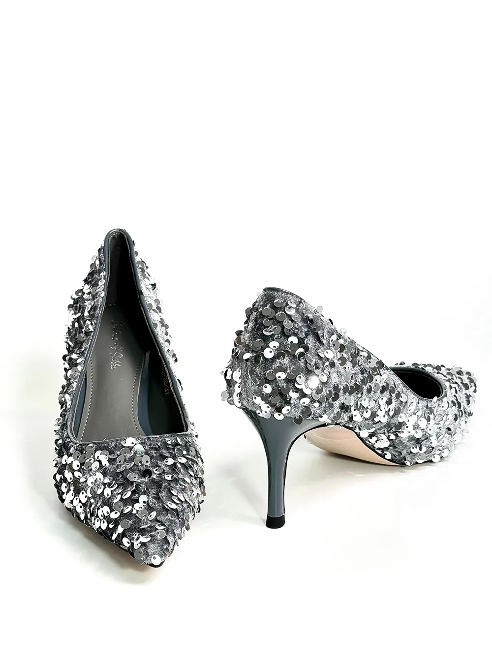 حذاء 2565 أحذية  لامعة ( فضية -سوداء) - الصورة 5