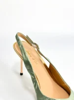 حذاء بكعب عالٍ من الجلد الطبيعي الأخضر - الصورة 3