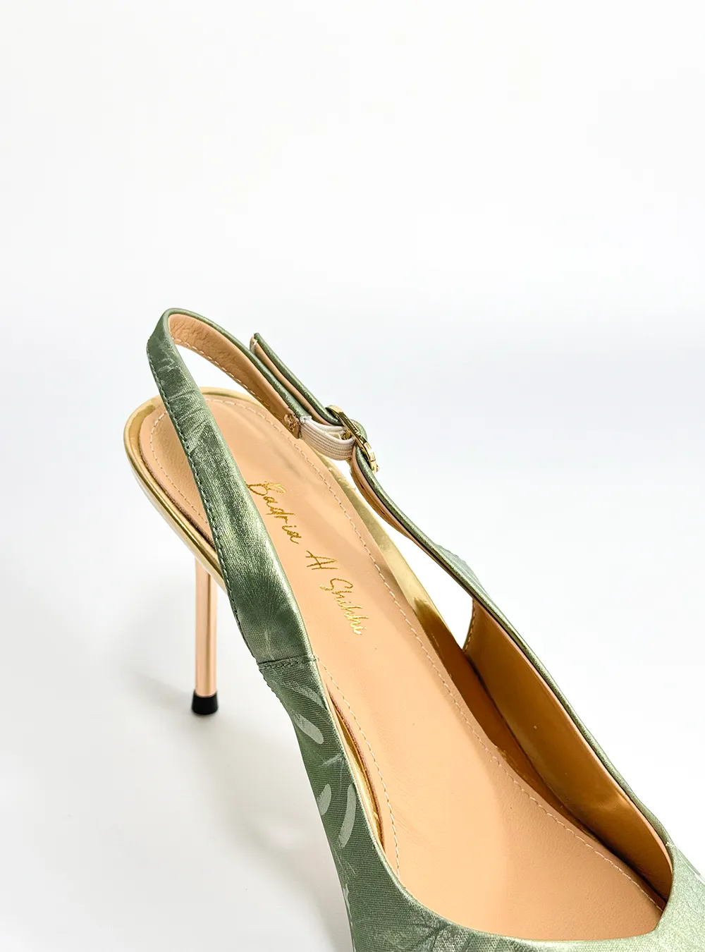 حذاء 333 حذاء بكعب عالٍ من الجلد الطبيعي الأخضر - الصورة 3