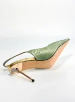 حذاء بكعب عالٍ من الجلد الطبيعي الأخضر - الصورة 4