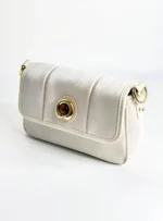 حقيبة يد من الجلد الطبيعي باللون الأبيض