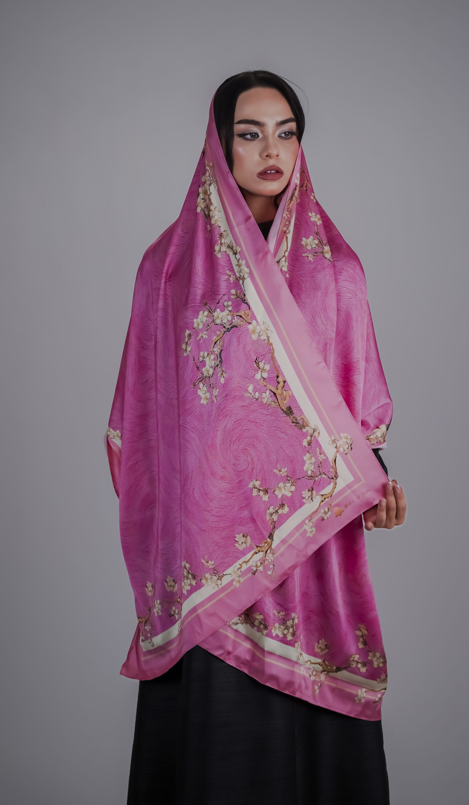 bd11_78 BS Pink Almond Blossoms Scarf - الصورة 1